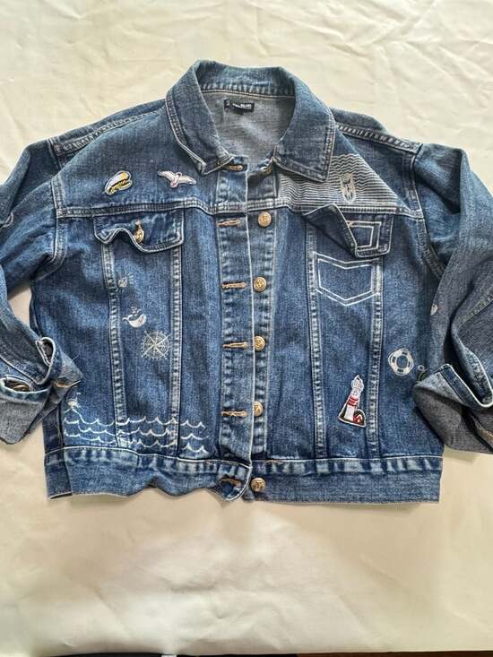Zuiki Jackets & Blazers - Vintage Inspired Nautical Denim Jacket Patchwork Streetwear Coat